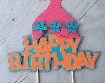 Trolls cake topper. Trolls happy birthday cake topper. Trolls birthday party. Trolls party. Trolls decoration.