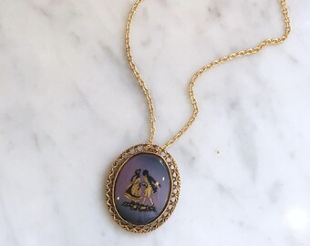 Vintage 60s Colonial Portrait Pendant Necklace Brooch