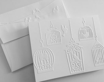 Embossed Cards, Greeting Cards, Embossed Cards Boxed Set, White Embossed Cards, Note Card Set, Blank Cards, Greeting Cards Bird