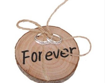 Inscription forever wooden wedding ring pillow