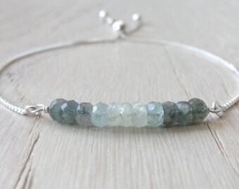 Aquamarine bracelet March birthstone Gemstone bracelet Aquamarine jewelry Birthstone jewelry Moss Aquamarine Bracelet Birthstone Bracelet