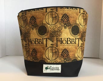 Wedge Bag, Zippered Bag, Knitting Project Bag, Small Project Bag, Sock Size, Hobbit