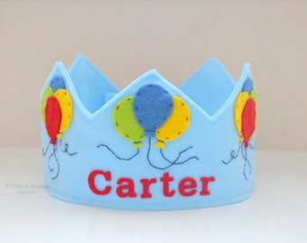 Birthday Crown, Wool Felt Crown, Balloons, Party Hat, First Birthday, Personalized, Smash Cake