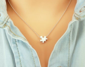 Sterling Silver Puzzle Piece Necklace, Gold Puzzle Necklace, Dainty Necklace, Minimalist Necklace, 925 Silver Necklace