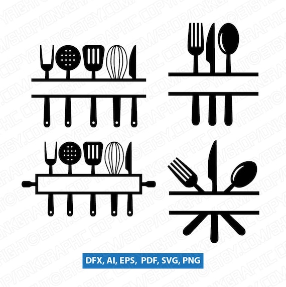 Download Kitchen Utensils Split Monogram Frame Spoon Fork Knife SVG