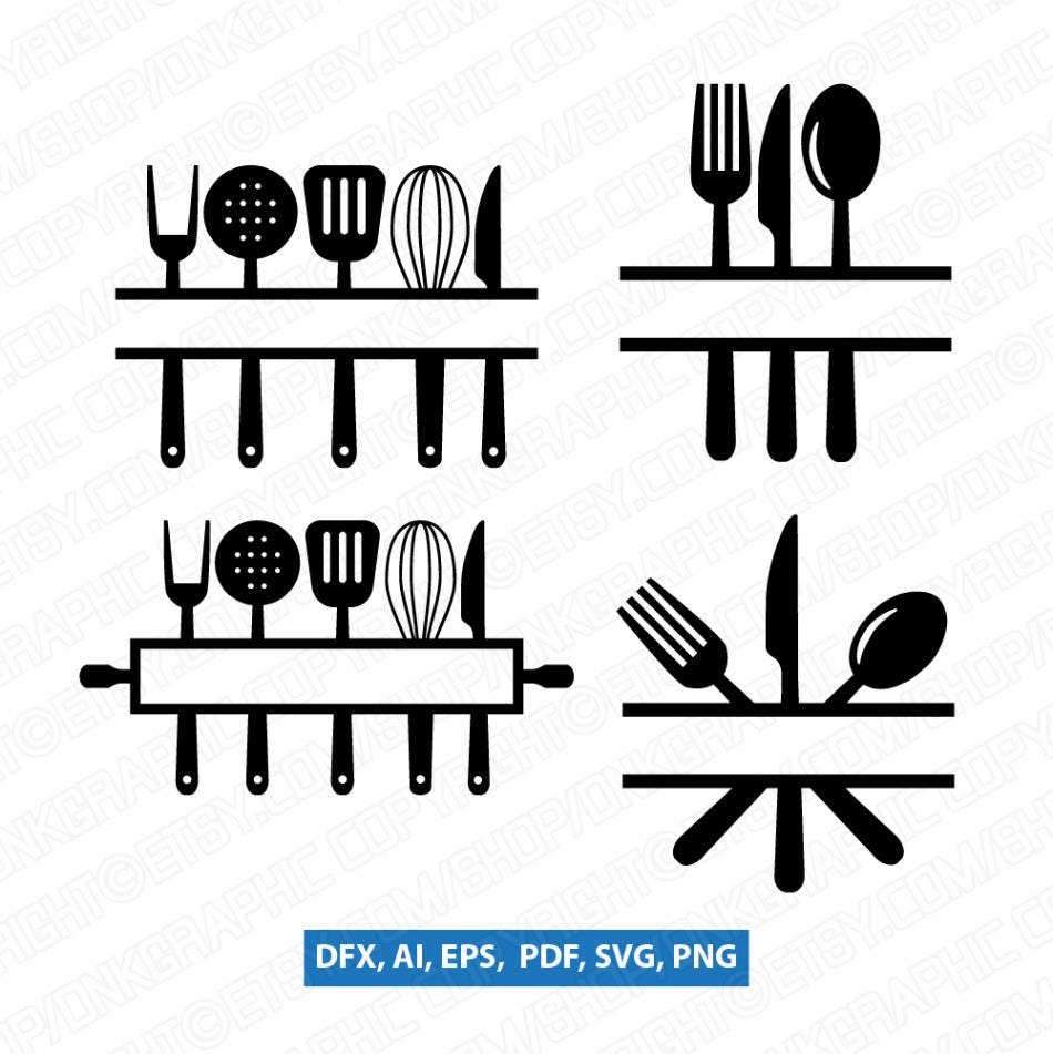 Download Kitchen Utensils Split Monogram Frame | Spoon Fork Knife | SVG Vector Cricut Cut File Clipart ...