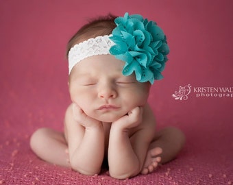 Newborn Headband, Teal Headbands, Teal Baby Headband, Baby Girl Headband, Flower Headbands, Baby Hair Bow