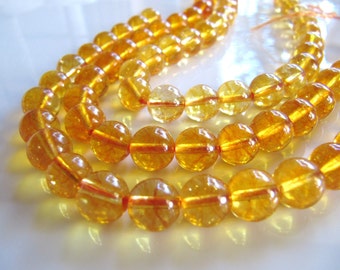 12mm Citrine Beads in Golden Yellow, Round, Smooth, Translucent Gemstone, Half Strand, 8 Inches, 15 Beads