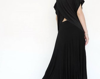 NO.149 Black Cotton-Blend Jersey Cross Back Top T-Shirt