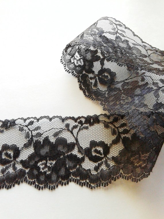 Items similar to Black Lace Fabric Trim with Scalloped Edge/Black lace ...