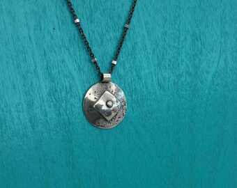 Dainty Sterling Silver Diamond Drop Necklace Round Silver Pendant