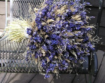 Dried Wedding Bouquet, Blue Bridal Dried Bouquet, Valentine Wedding Bouquet, Bridal Bouquet, Field Blue Flowers, Blue Wedding, Dry Decor