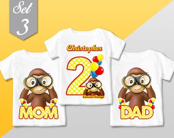 Curious George T Shirt, SET FAMILY 3 Qty - Curious George family Birthday shirt, Curious George party / Mommy Dad Girl or Boy