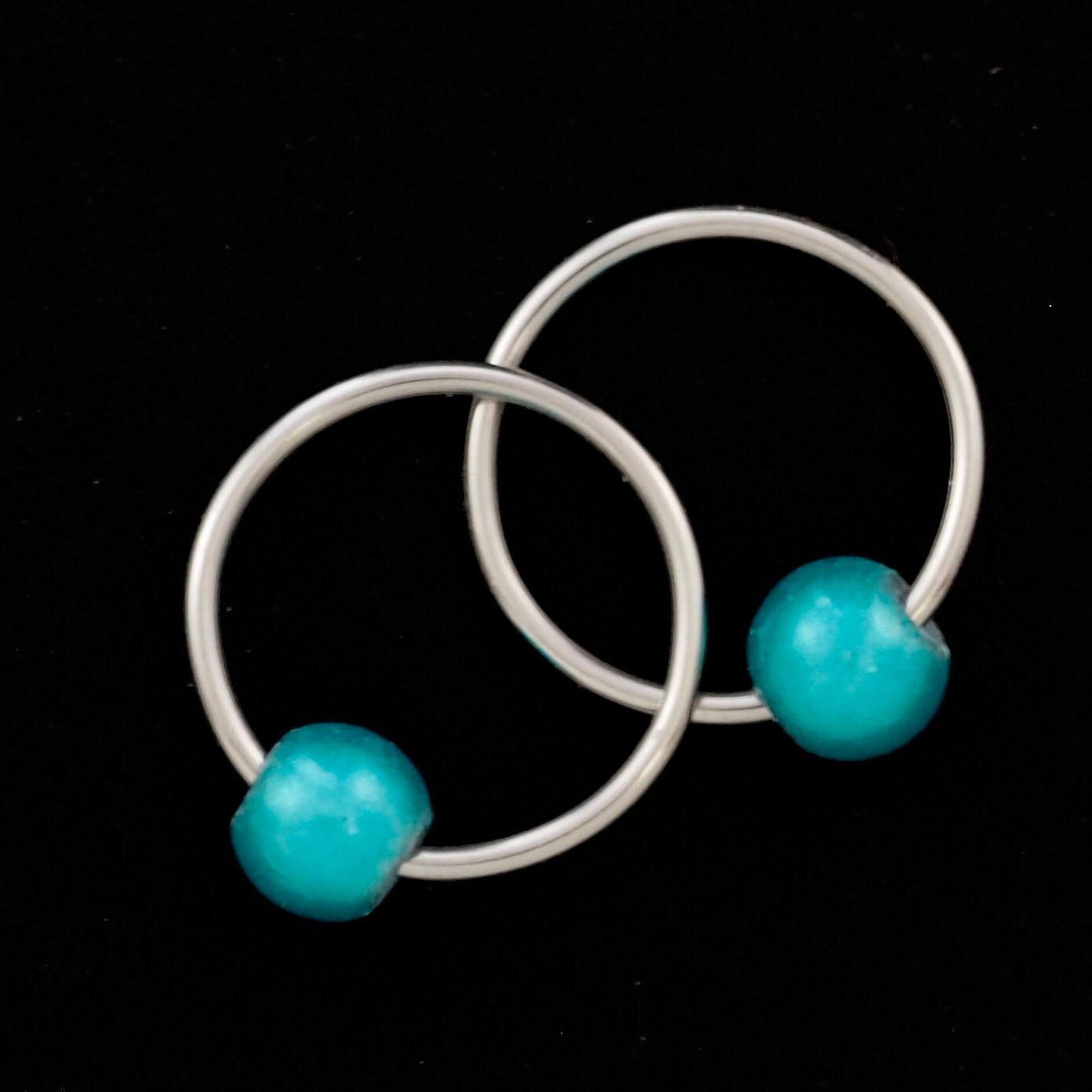 1 Pair 10mm Captive Bead Earring Hoops with Teal Bead