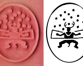 Petroglyph Shaman Ritual Design Stamp Tool for PMC Ceramic Clay ScrapBooking & Textiles - Southwest Rock Art Shaman Figure Rubber Stamp