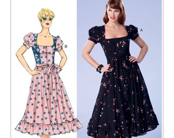 Butterick Pattern B6352 Misses'/Misses' Petite Square-Neck, Zip-Front, Ruffled Dresses and Belt