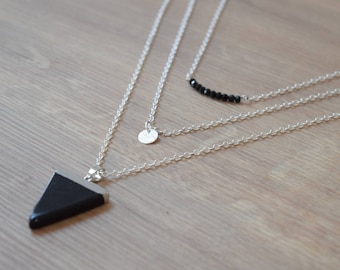 Silver multi strand triangle necklace