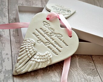 Memorial ornament with Angel wings, Sympathy gift In memory of lost loved one, Condolence gift, Bereavement gifts, Butterflies Feathers