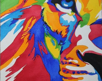 the king of the jungle, lion multicolored watercolor