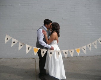 Love Sweet Love banner with yellow hearts