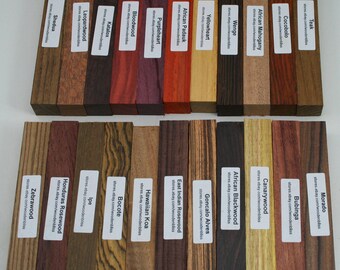22 Different Exotic Wood Pen Blanks 3/4" x 5" Cocobolo, Zebrawood, Bocote, Koa M-22