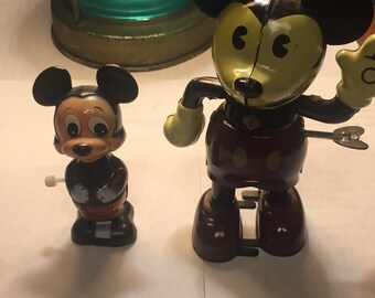 Vintage Pair Of Wind-Up Walt Disney Mickey Mouse Toys Sold As Is