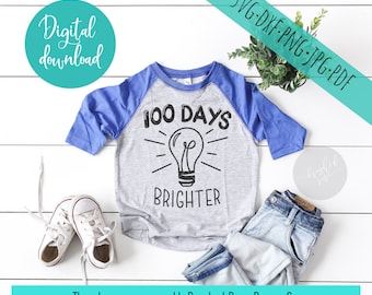 100 days of school svg, school svg, 100 days brighter, svg files sayings, cricut clip art cut files, commercial digital download