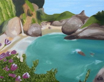 Landscape Painting, 14 x 11, Oil Painting, Original Art, Big Sur Painting, Julia Pfeiffer Falls Painting, California Art, Waterfall Painting