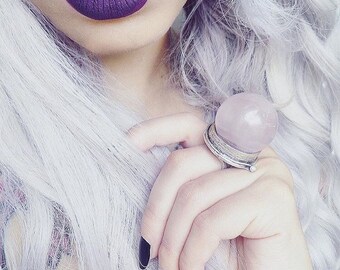 Rose Quartz Crystal Ball Ring - Adjustable Ring - Pink Stone Ring