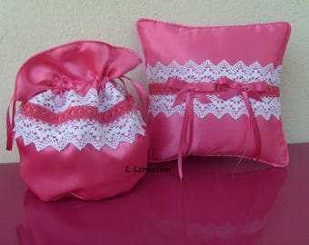 Pink bag pouch and pillow in satin