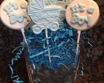 Baby Boy Treats/Baby Shower/Chocolate Lollipops(1 DOZ)/Treat Table/Boy's Baby Shower/Baby Shower Favors