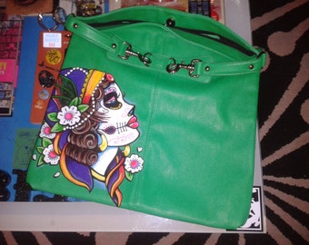 Tattoo-style handpainted handbag