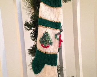 Personalized Christmas Stocking - Hand Knit - Hand Embroidered Embellishments - Vintage Timeless Family Stocking Made in Michigan