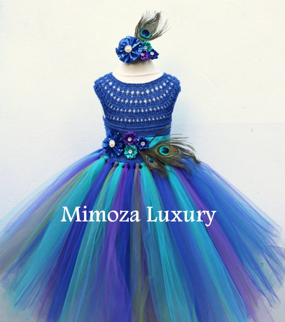 Peacock Royal Blue dress, Peacock blue tutu dress, Royal blue flower girl dress, royal blue princess dress, crochet top tulle dress, pageant