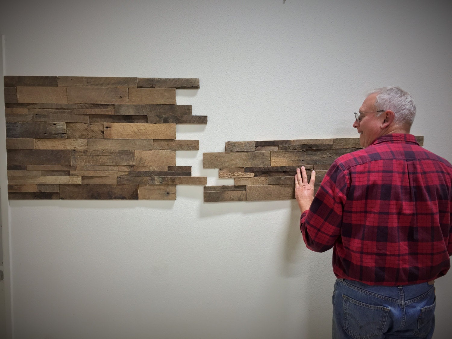 Reclaimed Barn Wood Stacked Wall Panels DIY