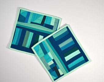 Aqua Potholders, Pot Holders, Modern Pot Holders, Hostess Gift (set of 2), Aqua Teal Hot Pads, Abstract Table Decor