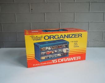 Vintage SMALL Parts Organizer / Storage Organization / Small Bin Organizer / New in Original Box / Metal Plastic / 15 Small Drawers Bin