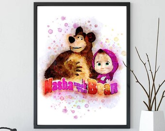 Masha and the Bear Wall Art Print, Masha, Masha Print, Masha Poster, Masha Girls Room Wall Art,Kids Room Wall Art Printable, Printable Art