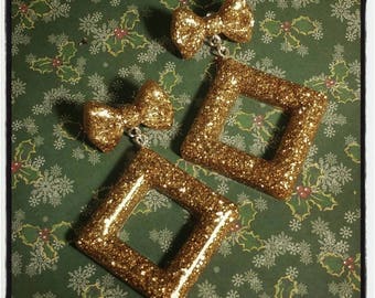 Golden Present - Dangle Post Earrings