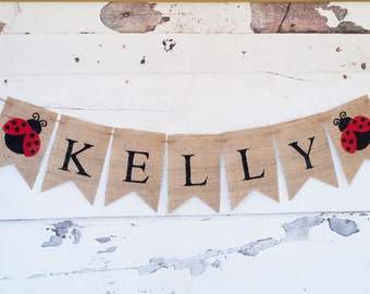 Red Ladybug Personalized Banner, Ladybug Banner, Ladybug Burlap Banner, Ladybug Garland, Ladybug Decor, Girl Ladybug Decor, B296