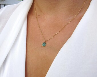 Genuine Emerald Necklace, 14k Gold Filled Gem Necklace, Green Gemstone Pendant, May Birthstone, Authentic Emerald Jewelry, Last Minute Gift