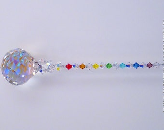 m/w Swarovski Crystal Suncatcher Rainbow Maker 30mm Aurora Borealis MOZART TWIST with Chakra Colors Strand Lilli Heart Designs
