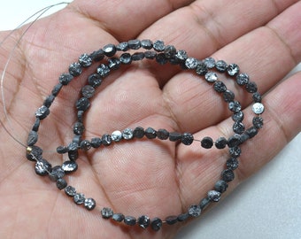 13 Inches Round Flat back Conflict Free Black Natural Rough Raw Uncut Diamond,Coin Shape Diamond Beads 3mm To 4.5mm
