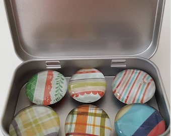 Glass Pebble Magnets Set of 6 Plaids and Stripes