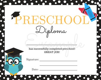 preschool diploma etsy