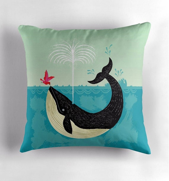 The Bird and The Whale - cushion cover / throw pillow cover including insert by Oliver Lake - iOTA iLLUSTRATiON