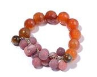 Red Agate, South African Tigers Eye Bracelet in Silvertone (Stretchable) TGW 40.00 Cts
