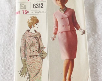 1960s Vintage Suit Pattern 31 Inch Bust Simplicity 6312 XXS