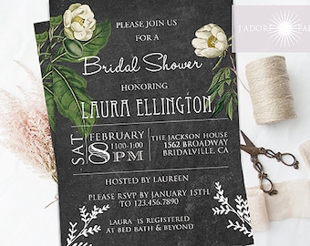 Beautiful Chalkboard Floral Invitation, Printable Bridal Shower Invite, Vintage, Floral Invitation, Bridal Shower, Floral, by jadorepaperie