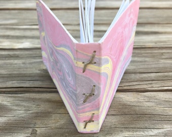 Hand-Bound, Scrappy Notebook - Hand Marbled Paper, pink